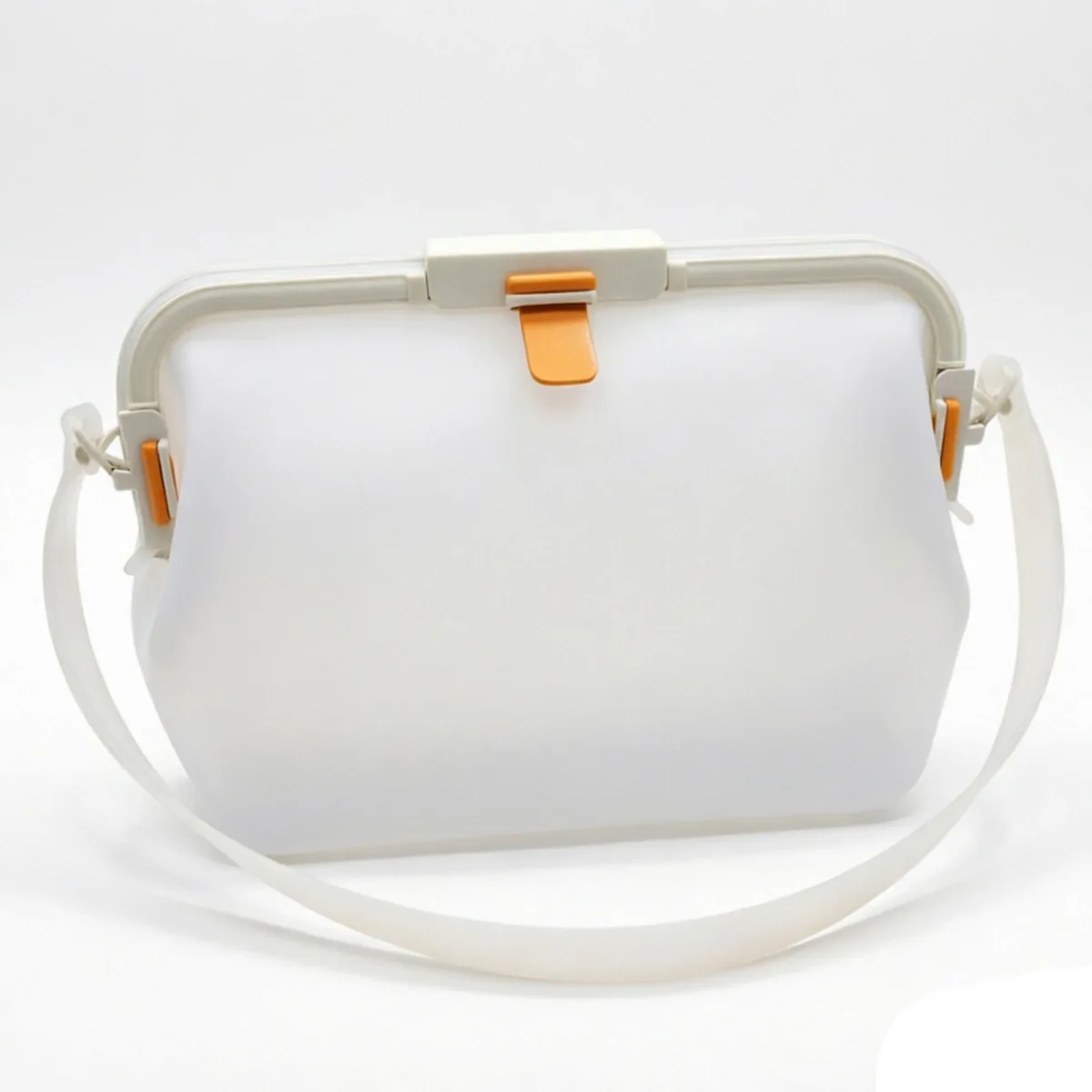 White silicone crossbody bag with a rounded rectangular frame